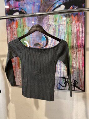 rag & bone Donna Rib Top Charcoal Small NWT Off Shoulder